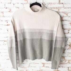BeCool Ribbed Colorblock Sweater Women's S/M Cream Gray Mock Neck Pullover